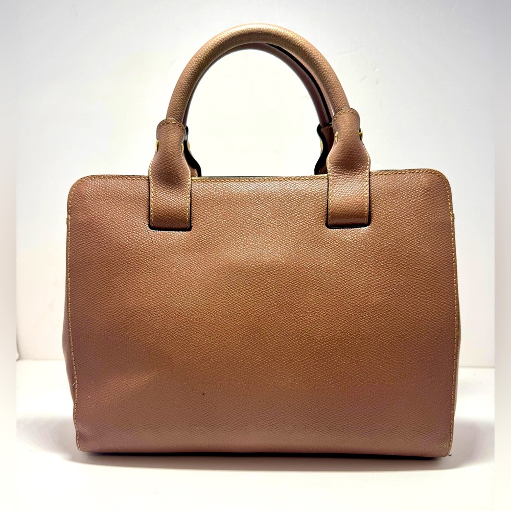Vittoria Napoli Taupe Leather Double Handle Tote Purse Made In Italy